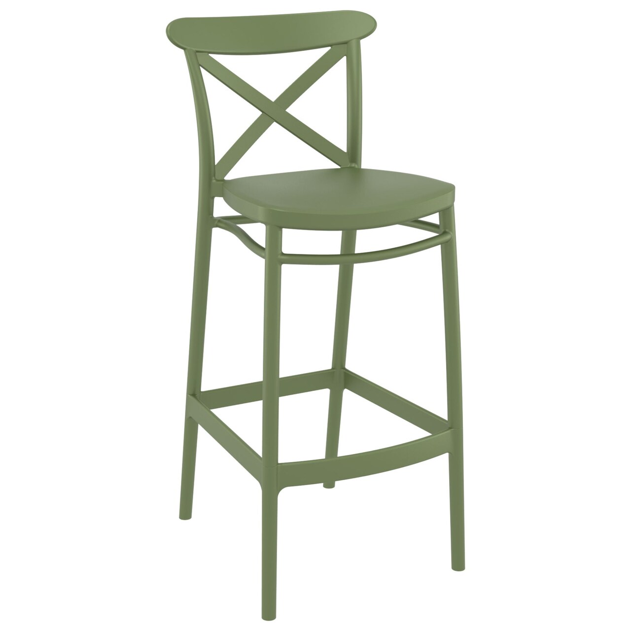 Luxury Commercial Living 41.75" Olive Green Solid X Accented Outdoor Patio Bar Stool
